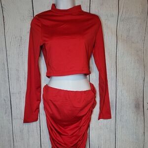 Women's Crop Top Bodycon Skirt Outfit Medium